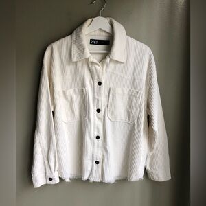 Zara Womens White Soft Corduroy Styled Jacket Size: M